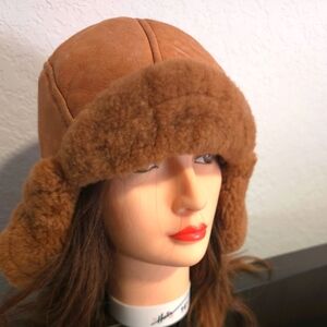 Natural Sheepskin leather  winter hat. Size S/M